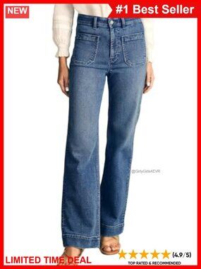 Wide Leg High Waisted Stretchy Jeans Casual Everyday Denim Pants